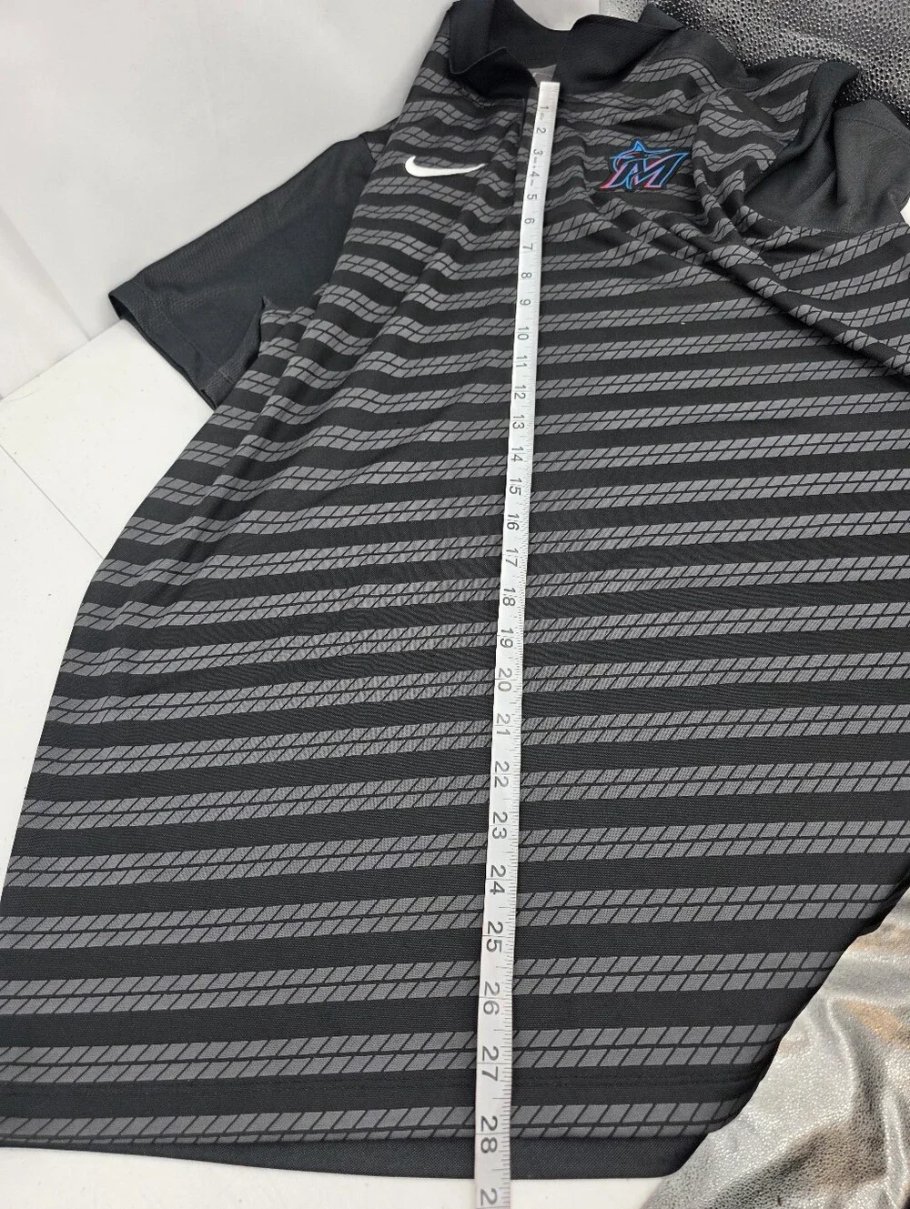 Nike Dri-Fit Authentic Collection Polo Men's Large Miami Marlins Black Stripe.